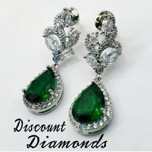 Natural Green & White Topaz Dangle Earrings on 925 Silver